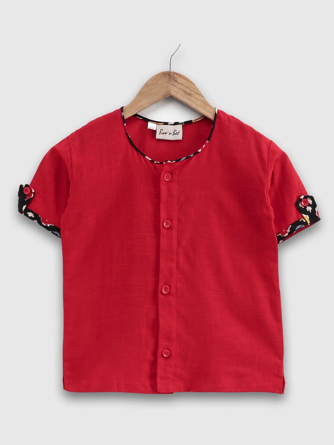 100% Pure Cotton Indo Western Front Open Shirt Kurta For Baby Boys- Red