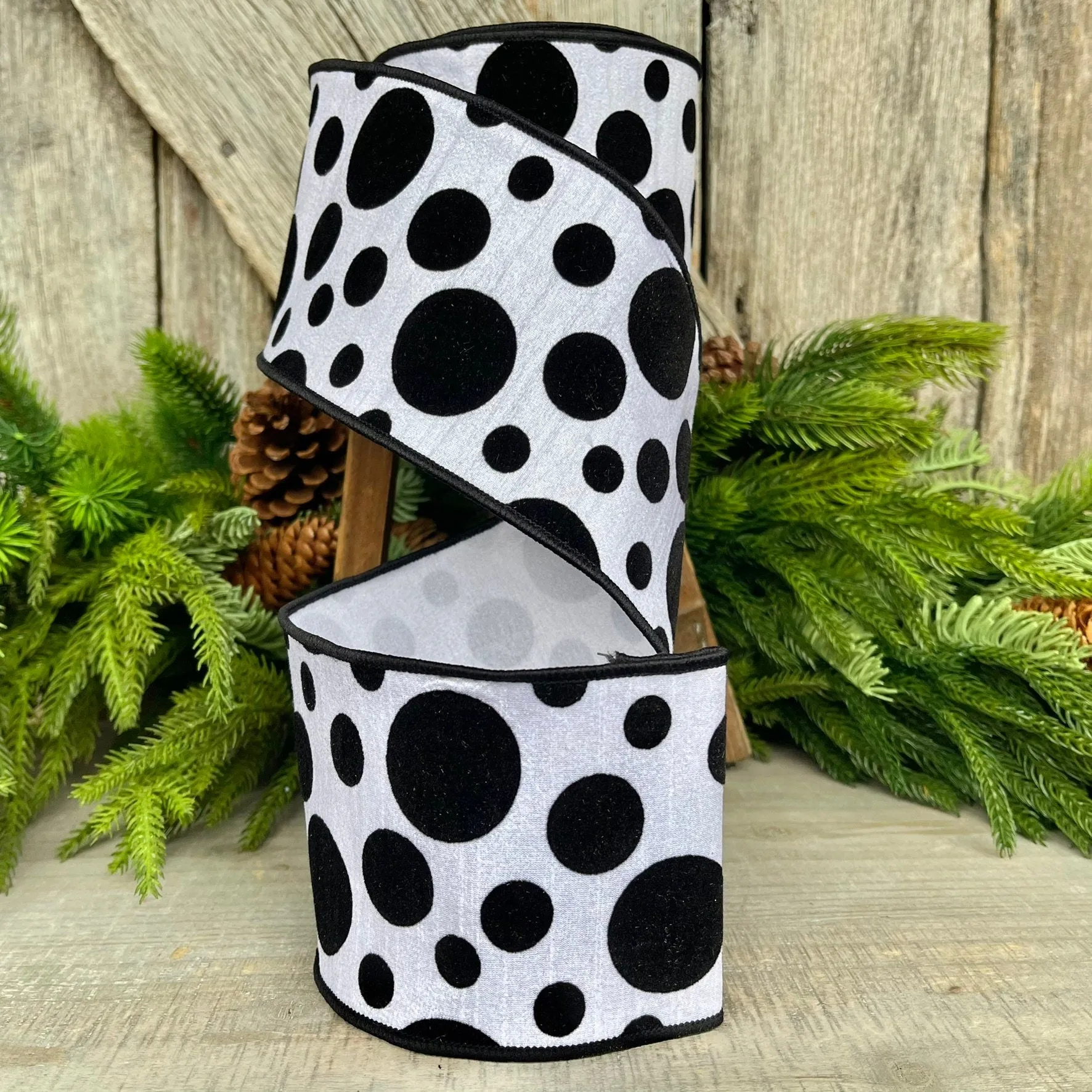 4" Black White Retro Dot, Farrisilk Ribbon