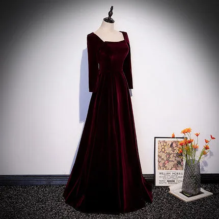 A line Burgundy Long Prom Dresses SH167