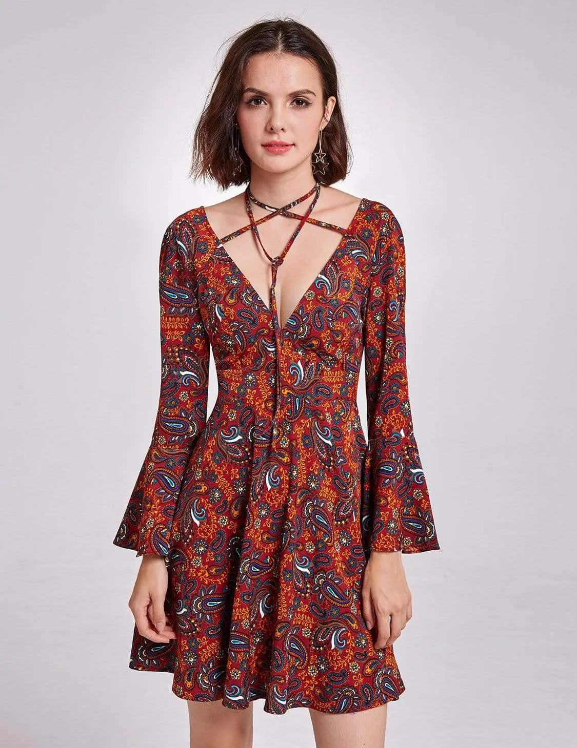 Alisa Pan V Neck Paisley Print Boho Dress