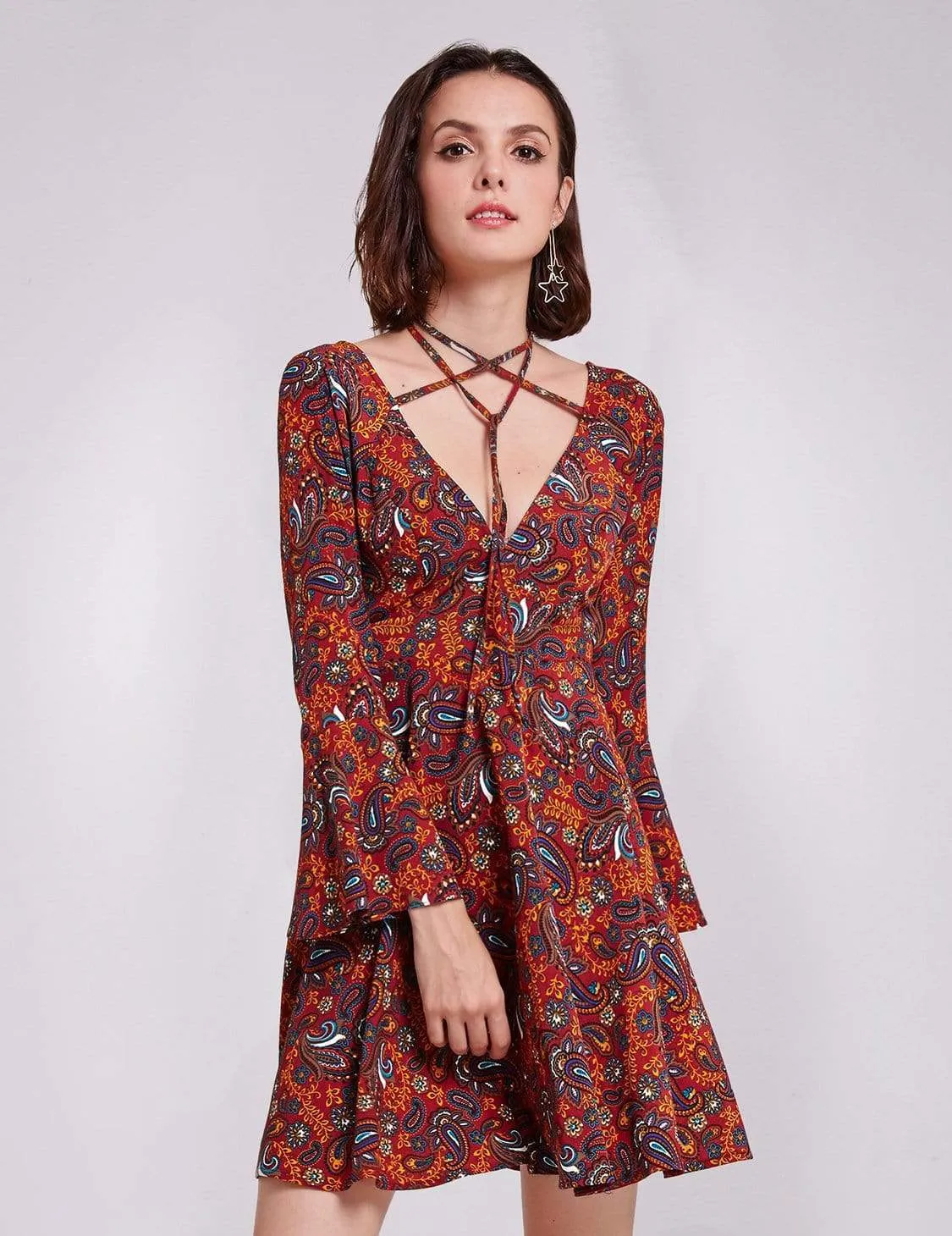 Alisa Pan V Neck Paisley Print Boho Dress