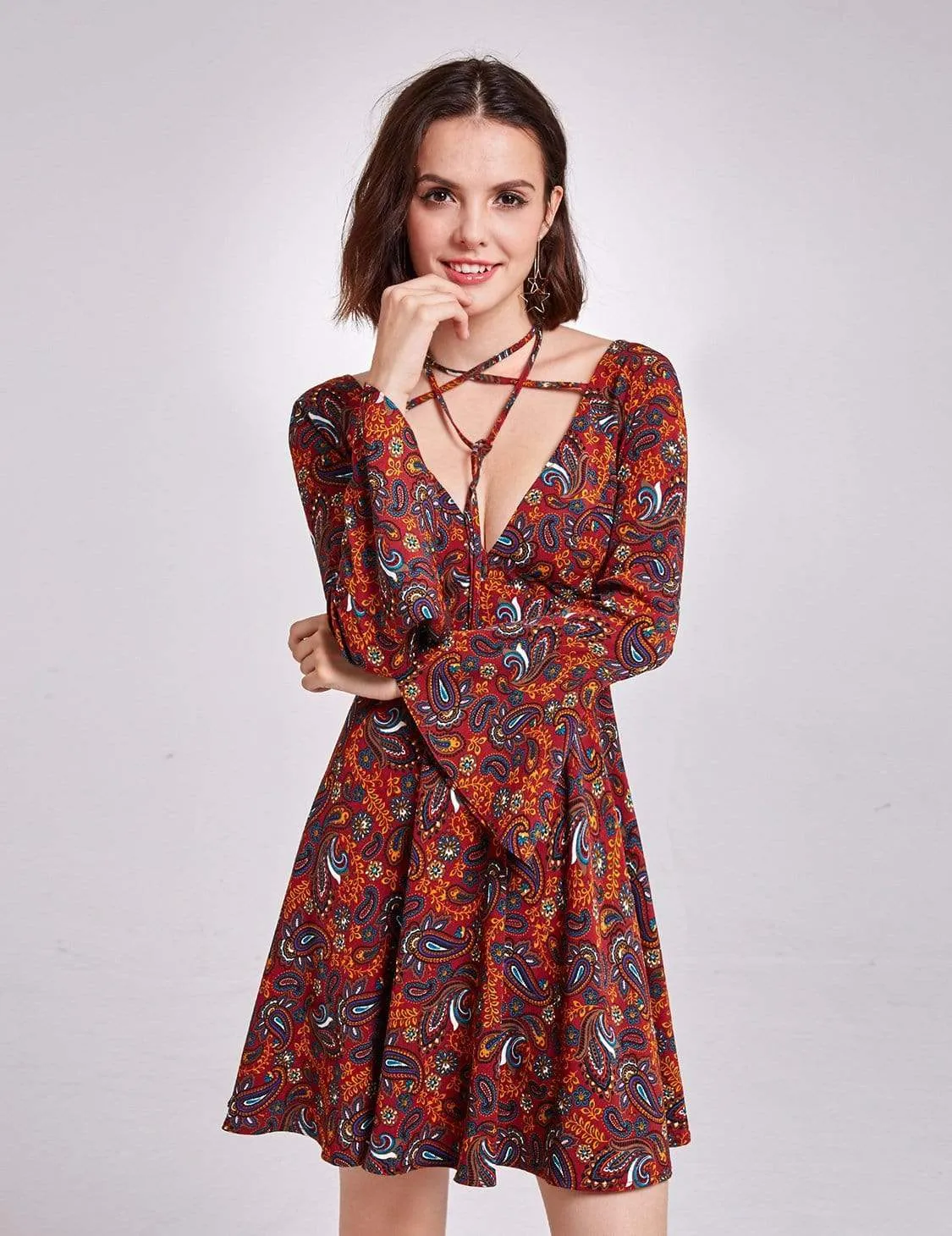 Alisa Pan V Neck Paisley Print Boho Dress