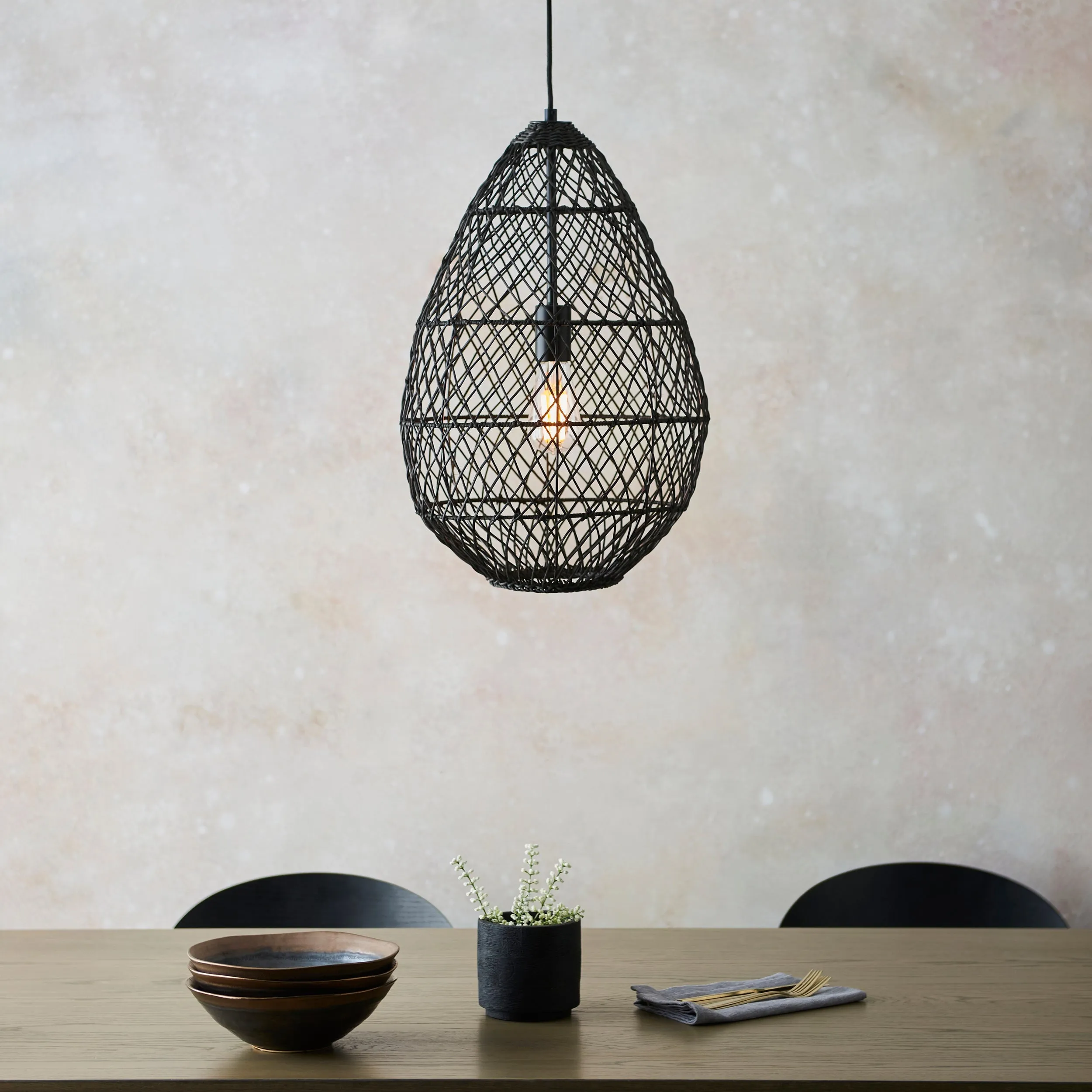 Amos Aviary Droplet Pendant Black Rattan