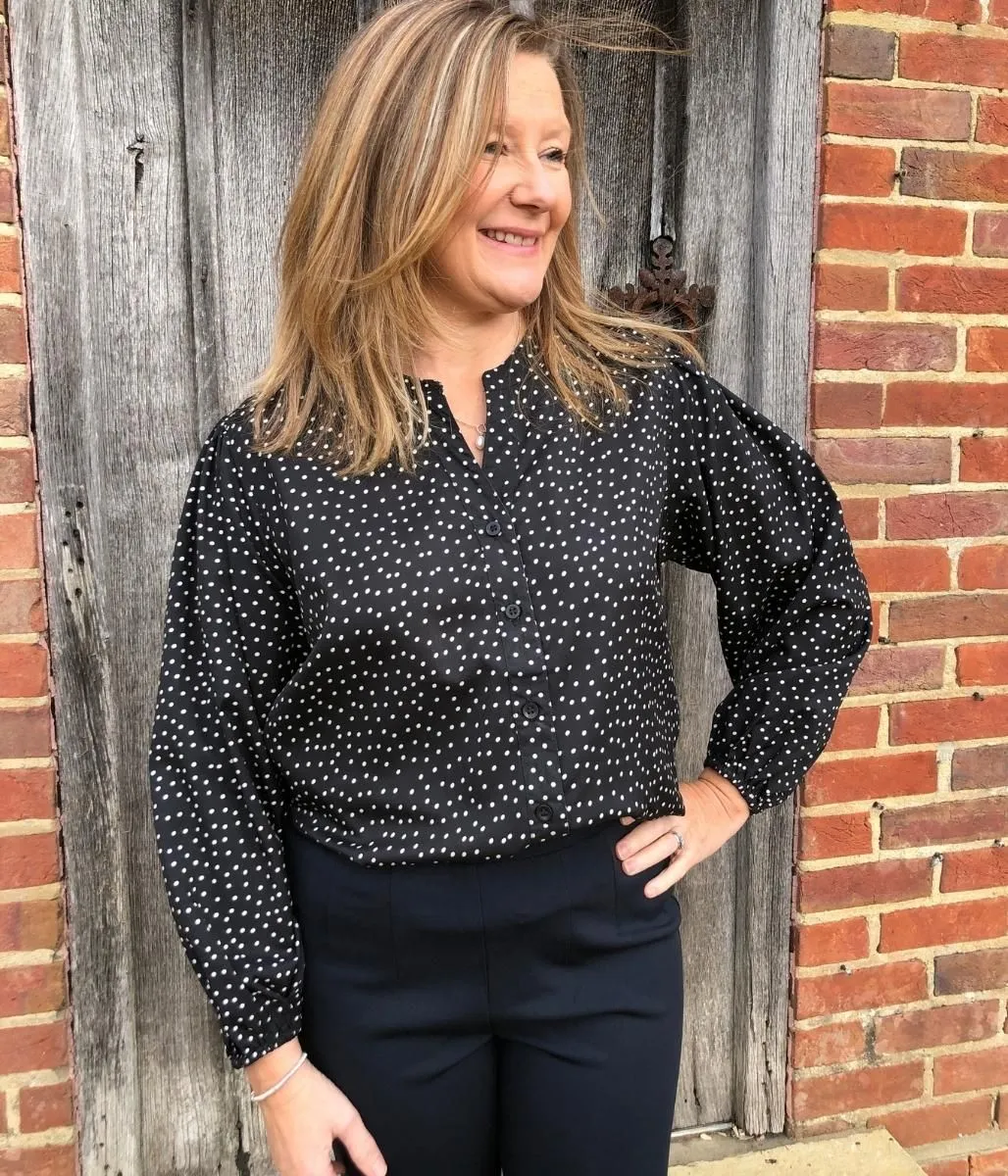 Black Polka Dot Notch Neck Blouse