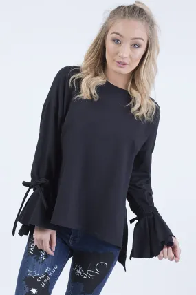 Black Tied Arm Bell Sleeve Top - Poppy