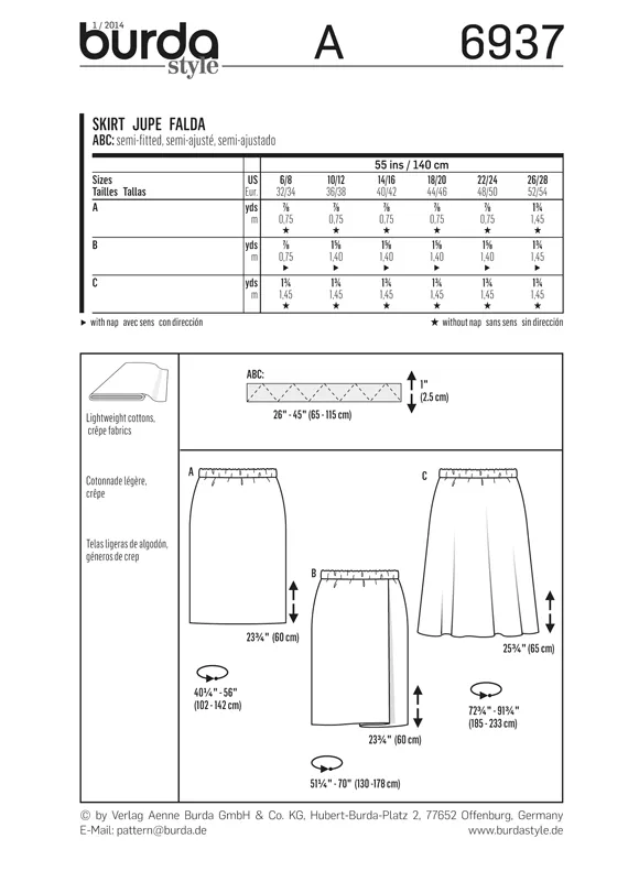 Burda 6937 Midi Skirts Sewing Pattern