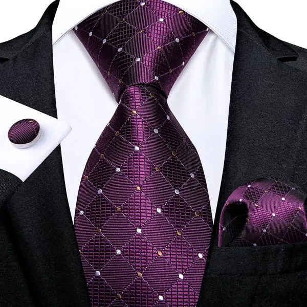 Classy Men Purple Designer Polka Dot Silk Tie