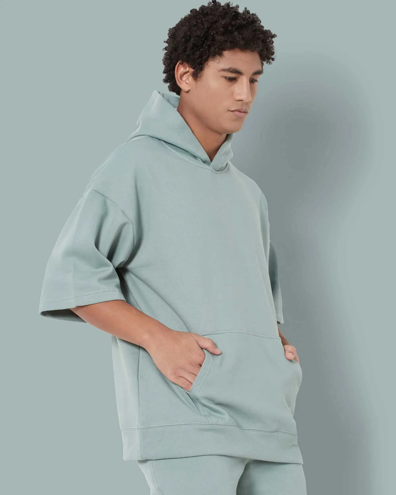 Crop Sleeves Oversized Hoodie: Tiffany Green