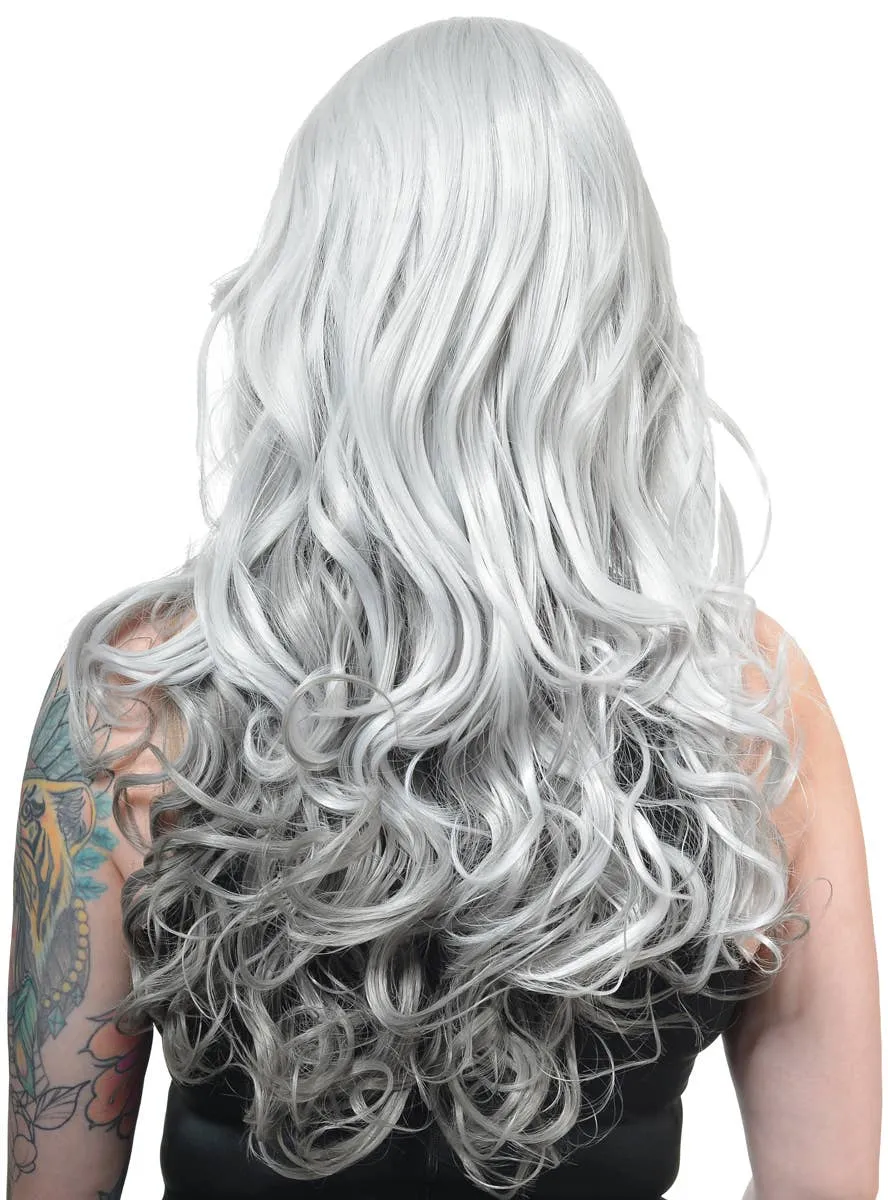 Deluxe Long Curly Grey Ombre Womens Costume Wig