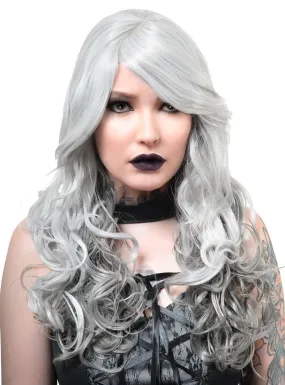 Deluxe Long Curly Grey Ombre Womens Costume Wig