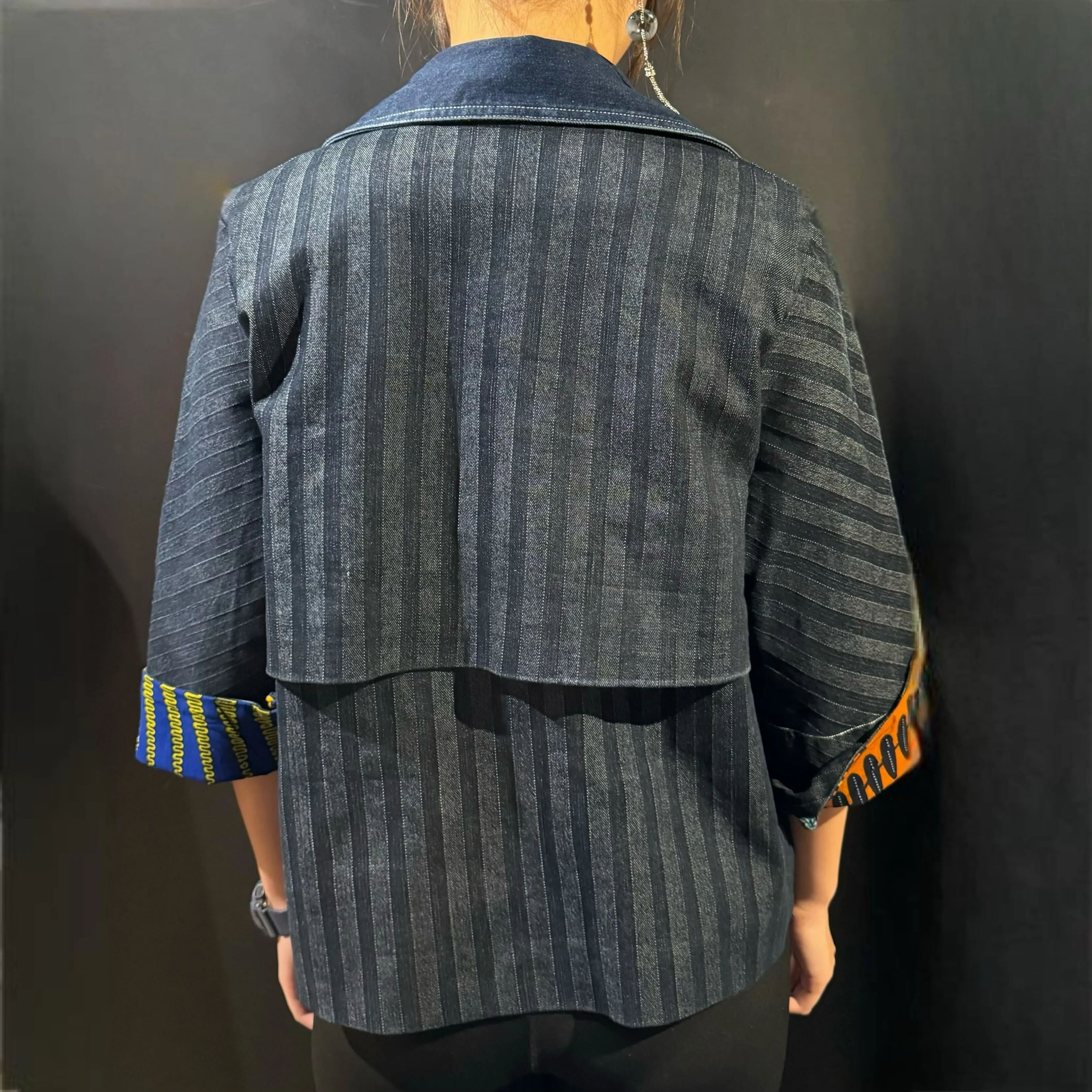 Denim Herringbone Jacket with 2 patchwork pocket