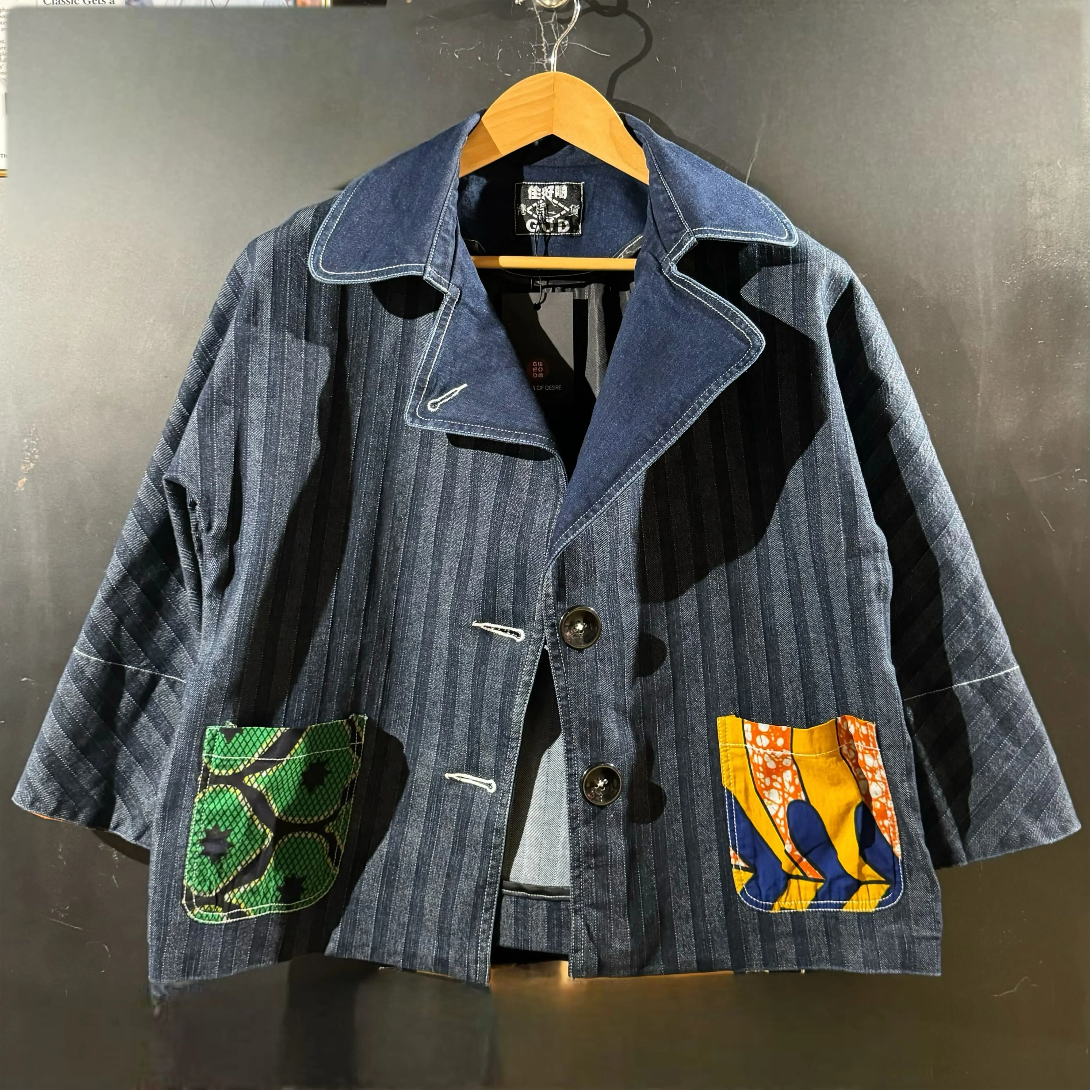 Denim Herringbone Jacket with 2 patchwork pocket