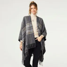 Fireside Plaid Cardigan with Fringe - Grey Plaid