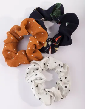 Floral Tan Dot Scrunchie 3 Pack