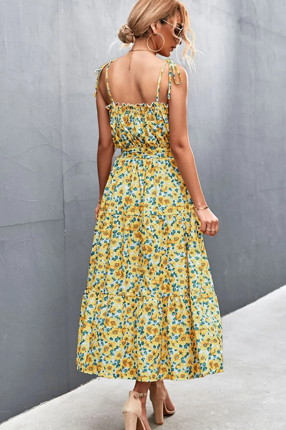 Floral Tie-Shoulder Belted Dress