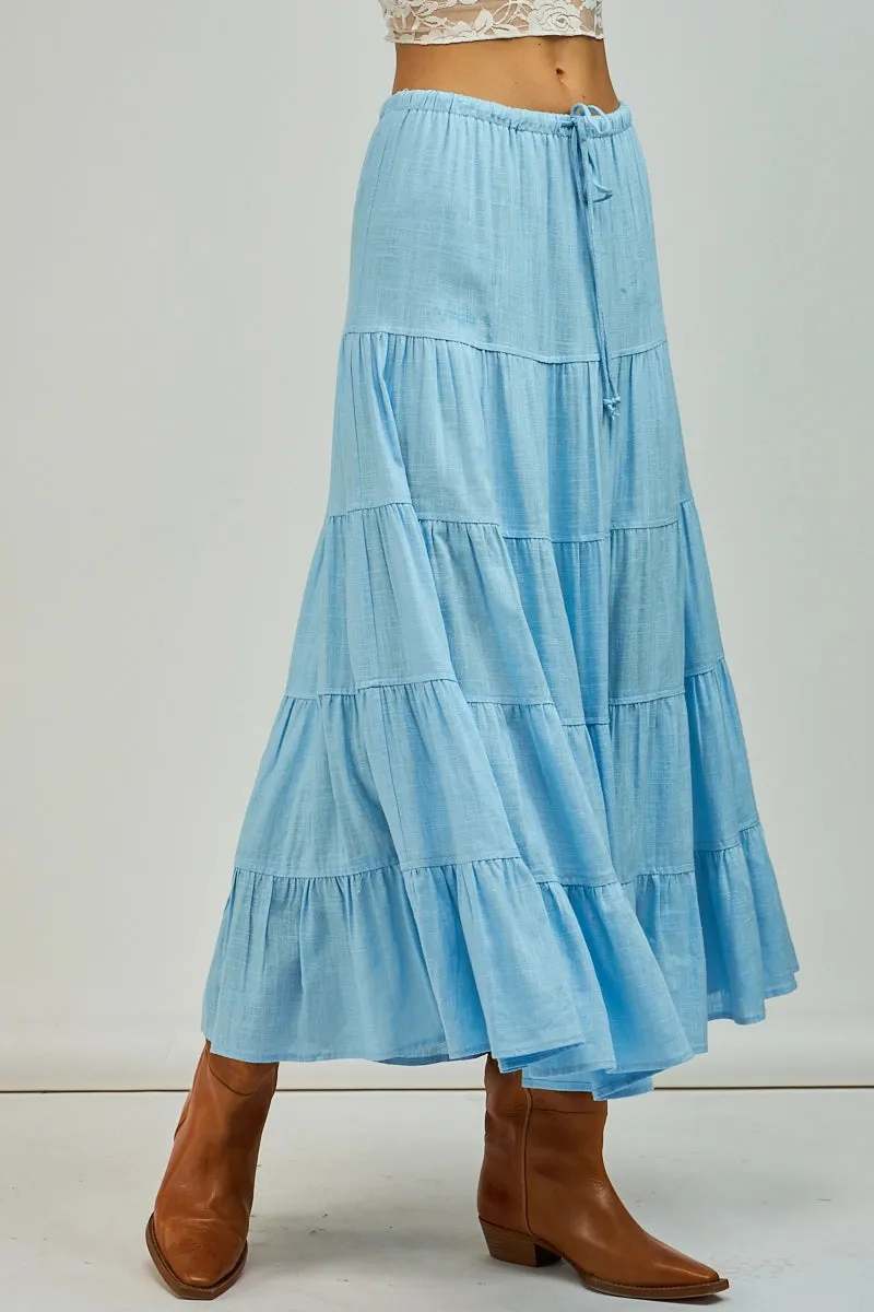 Front Tie Ruffle Maxi Skirt