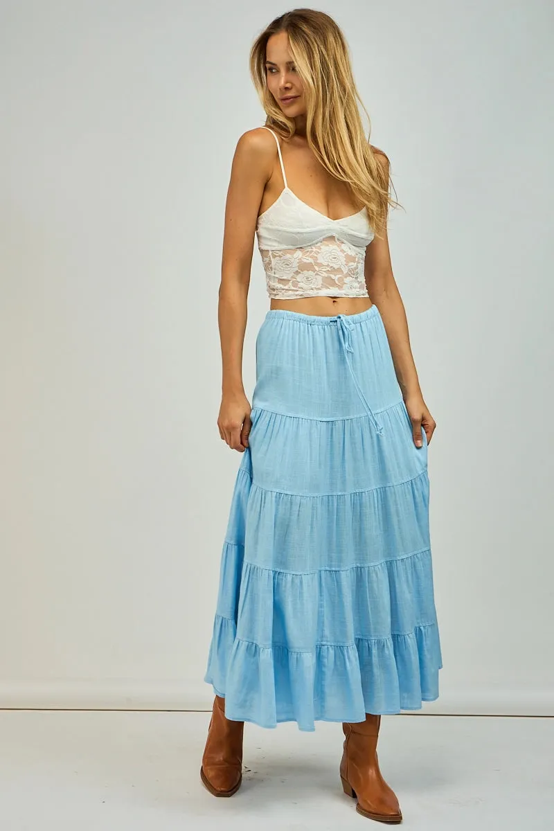 Front Tie Ruffle Maxi Skirt