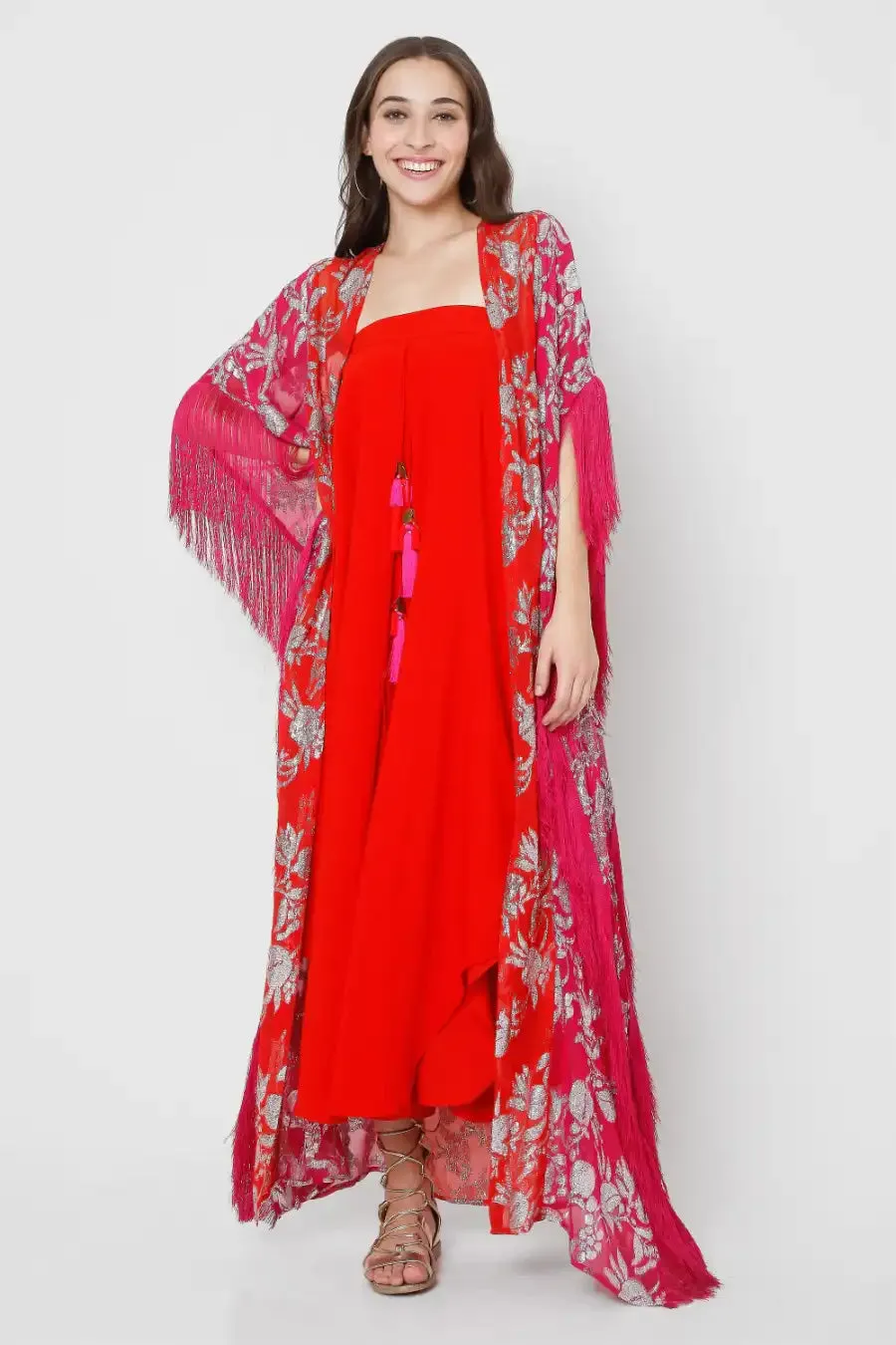 Fuchsia And Red Patchwork Maxi Duster