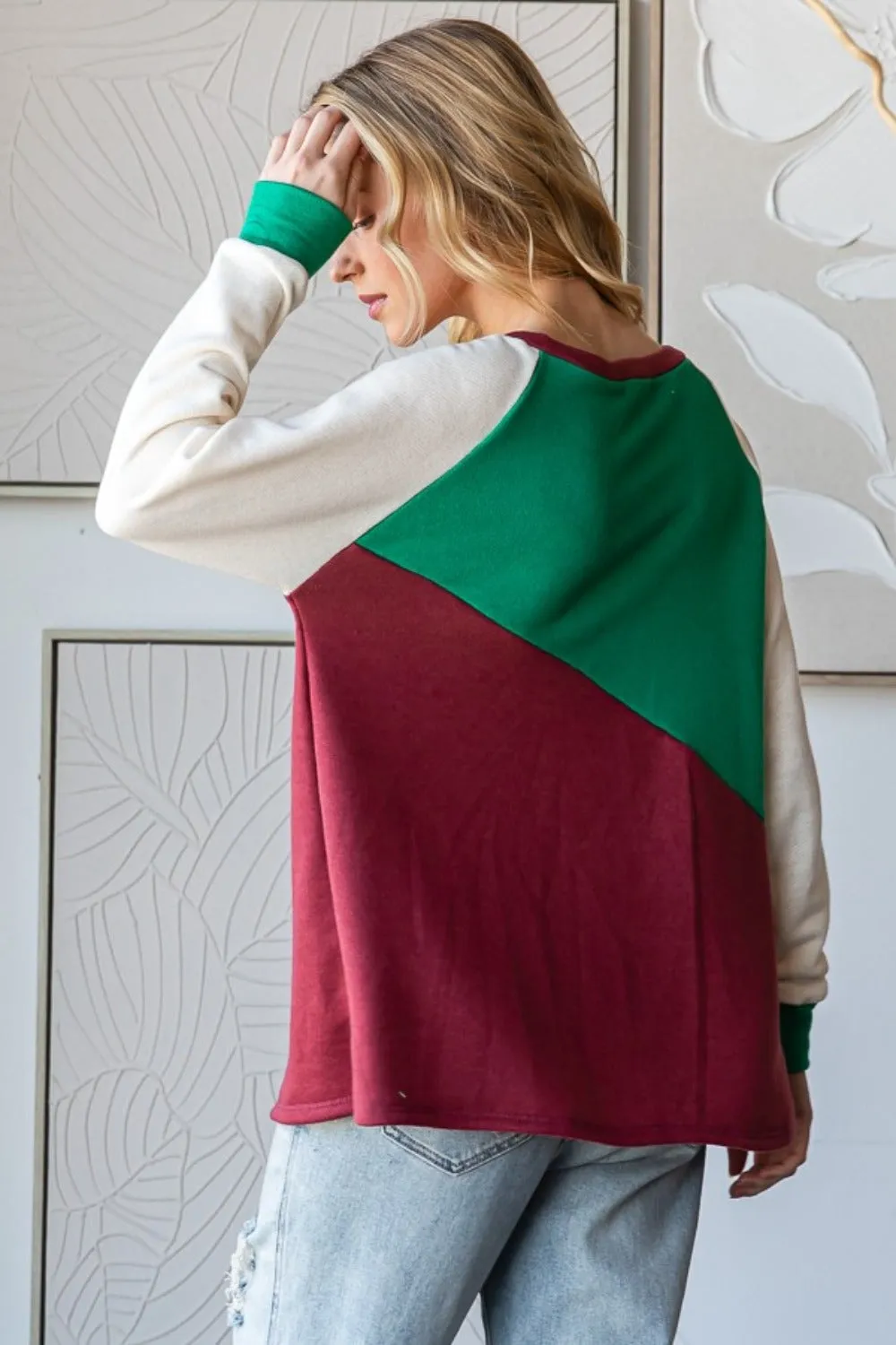 Full Size Color Block Long Sleeve T-Shirt