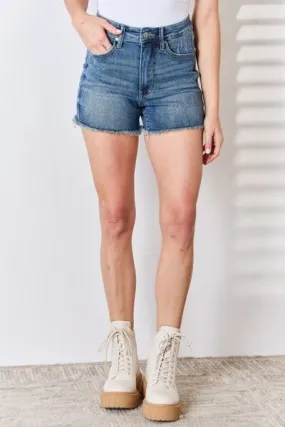 Full Size Tummy Control Fray Hem Shorts