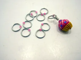 Handmade Snagless  Metal Stitch Markers ~ Vanilla Cupcake with Pink Frosting ~ Set of 10