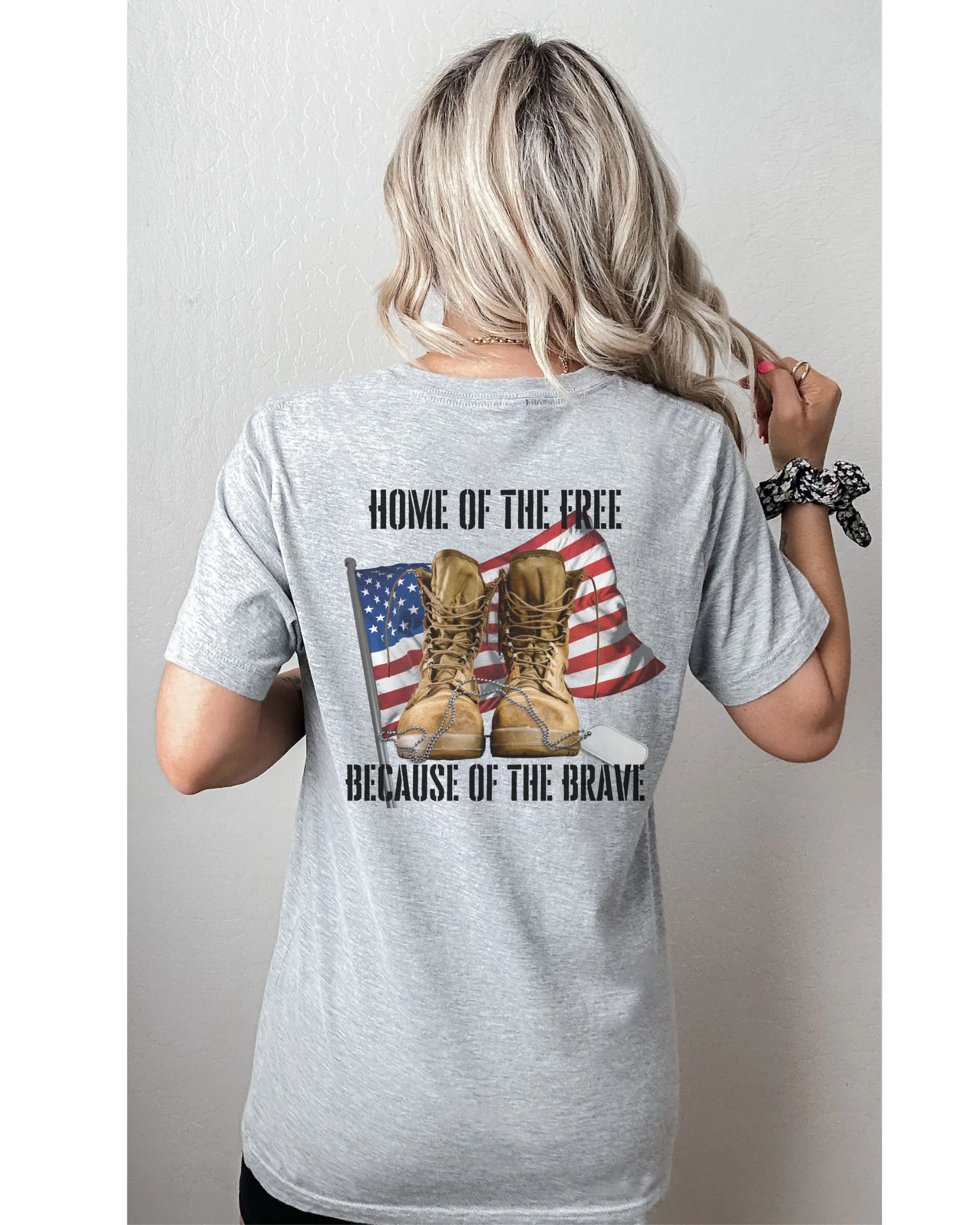 Home Of The Free Because of The Brave T-Shirt, 5th of July T-Shirt, Military-Inspired July Fourth T-Shirt Front or Back Design