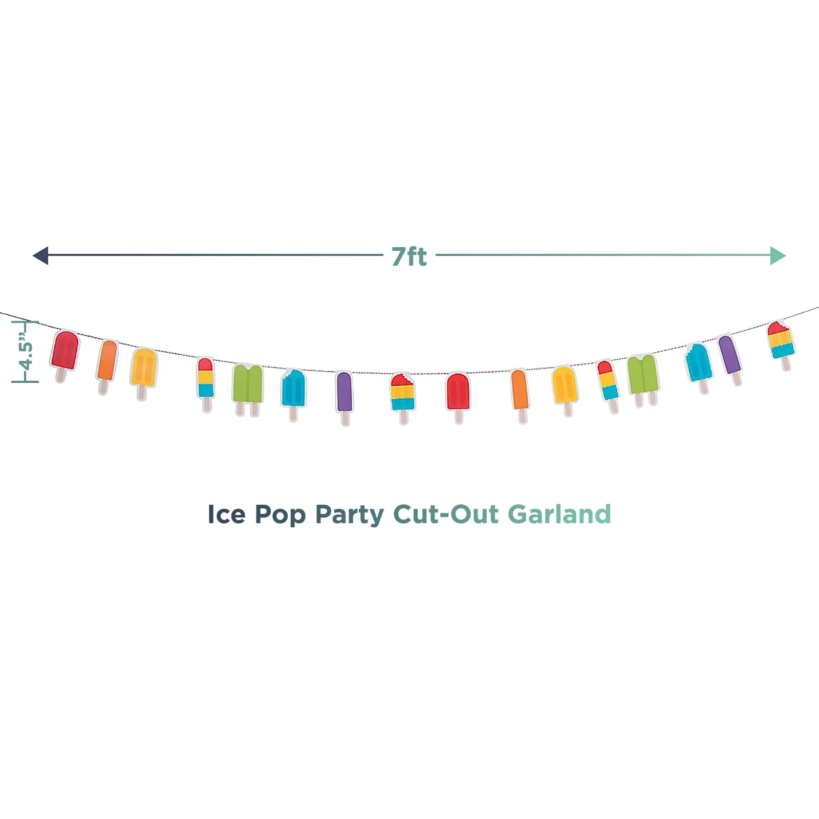 Ice Pop Party Dessert Pack - Popsicle Shaped Paper Dessert Plates, Beverage Napkins, Cups, Table Cover, and Glitter Banner Garland (Serves 16)