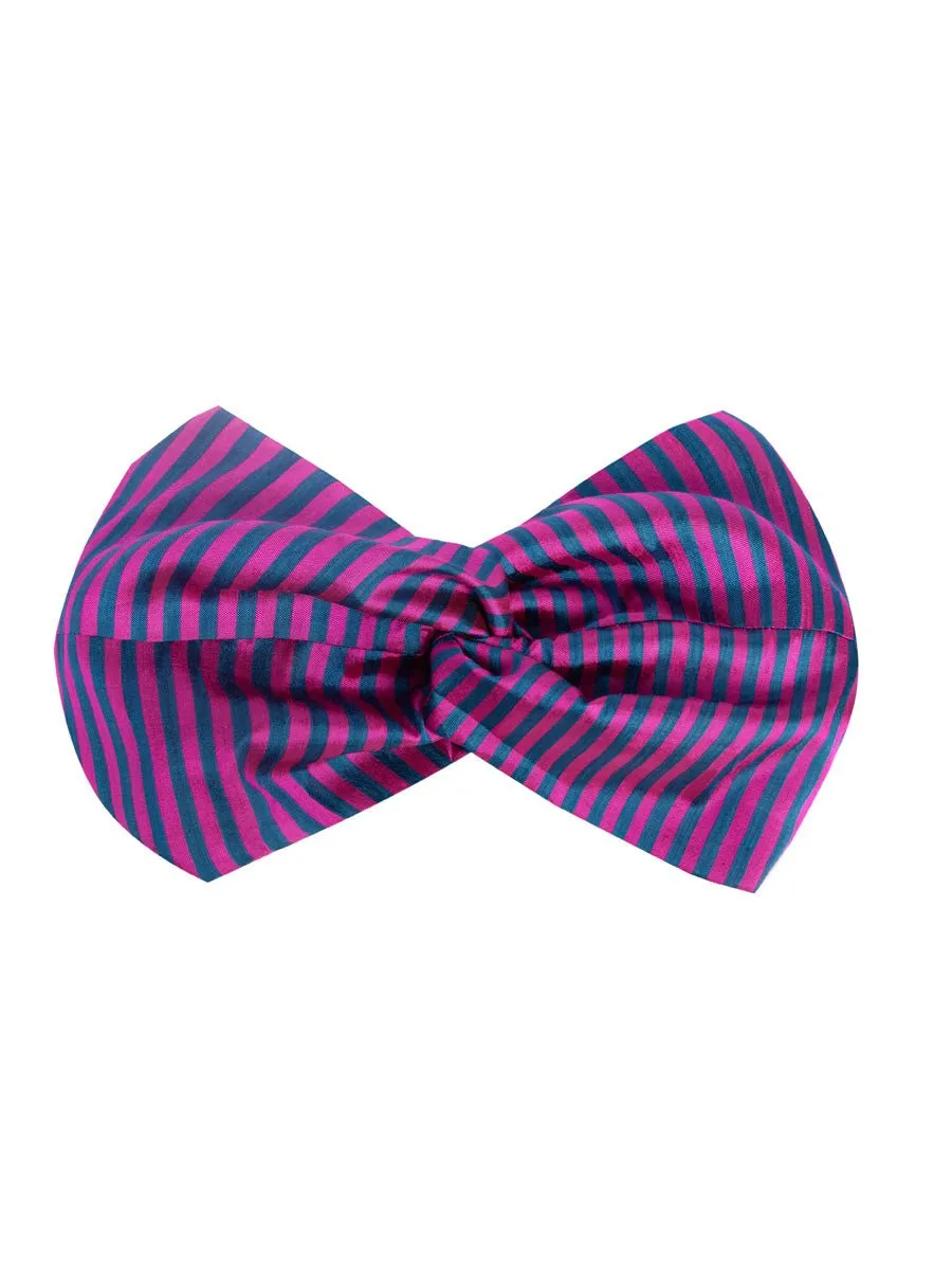 Isa Woven Stripe Silk Twist Headband - Fuscia Stripe