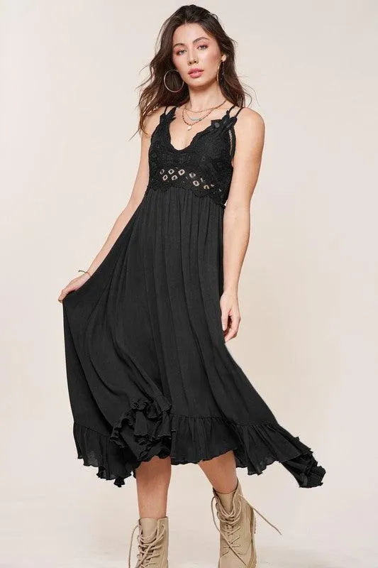 La Miel Crochet Lace Boho Maxi Dress