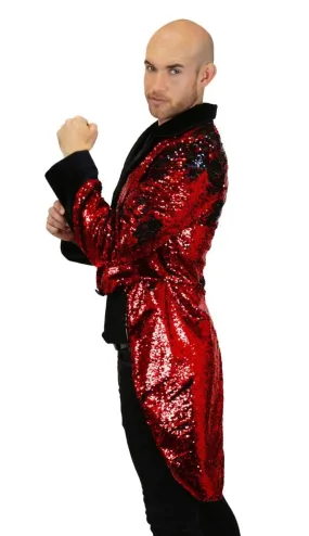 Mens Red Sequin Tailcoat Jacket