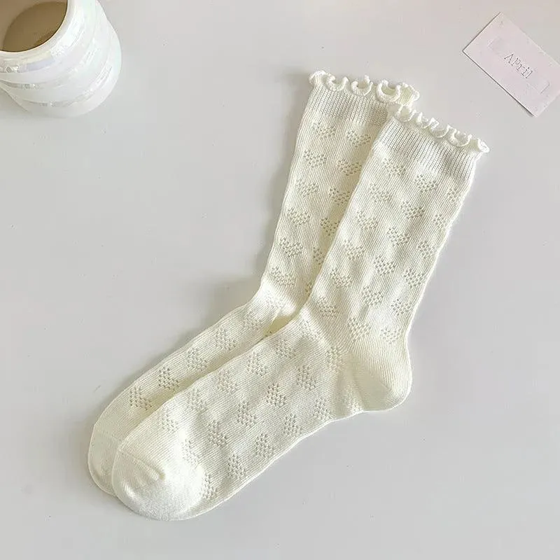 One Pair of Cotton Mesh Crew Socks | Cute Socks | Casual Lolita Outfits