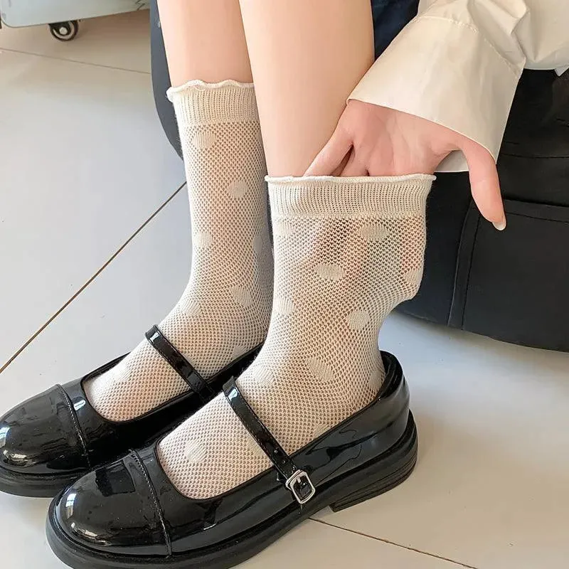 One Pair of Cotton Mesh Crew Socks | Cute Socks | Casual Lolita Outfits