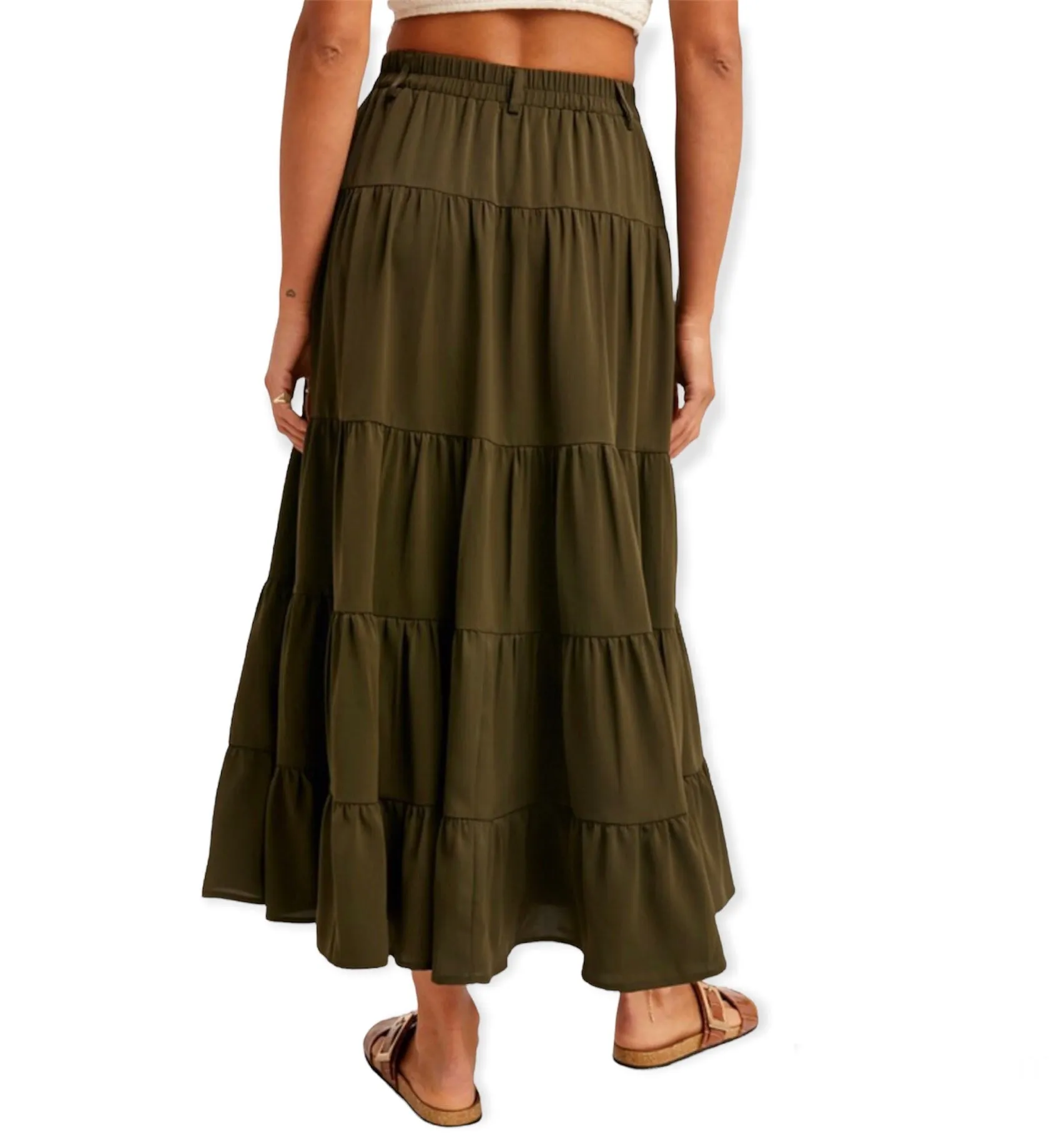 Paloma Tiered Maxi Skirt- Dark Olive