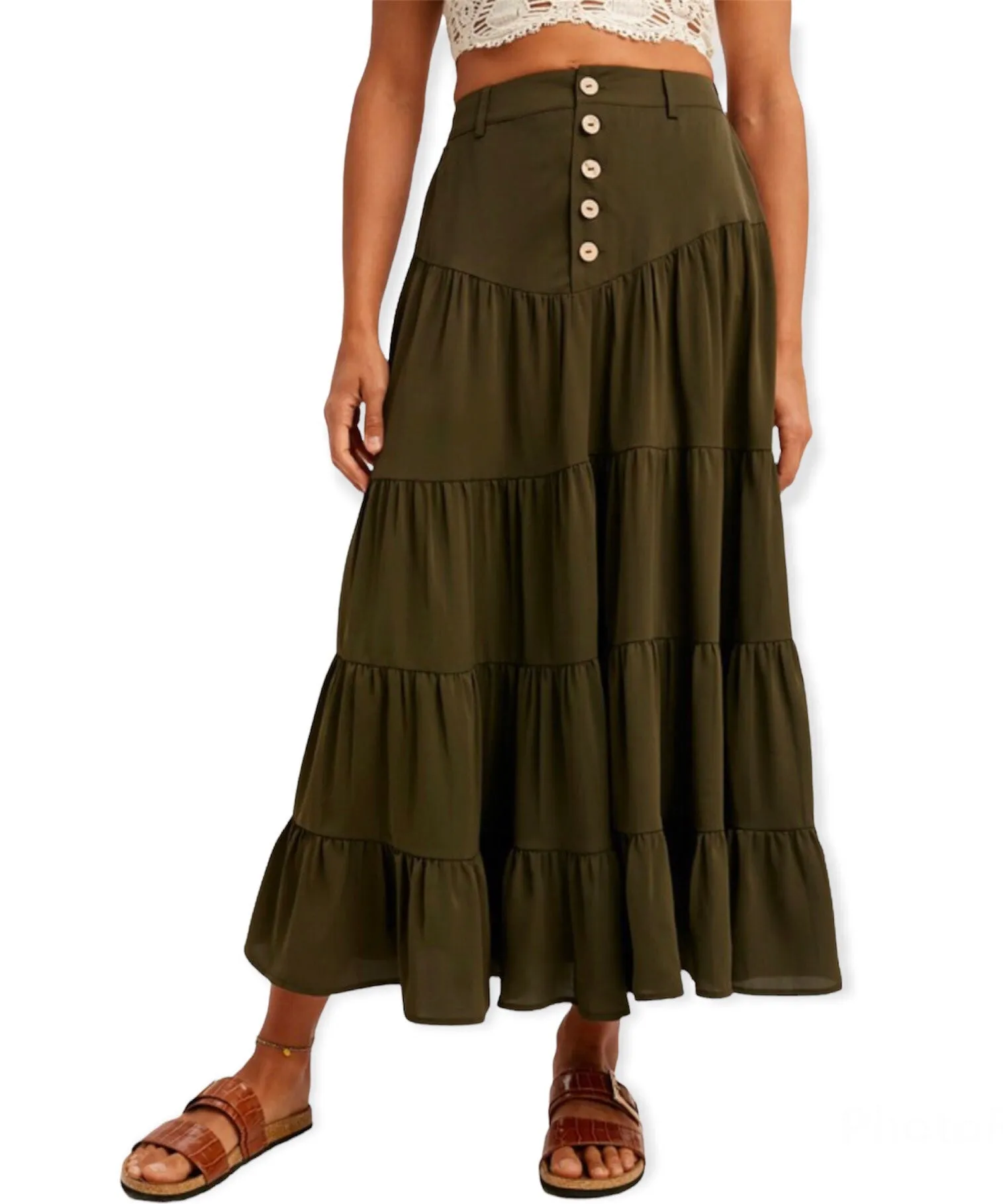 Paloma Tiered Maxi Skirt- Dark Olive