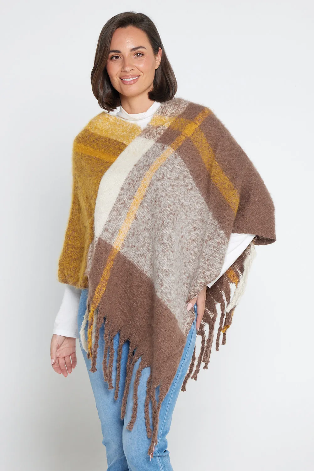 Payton Super Soft Poncho - Brown/Yellow