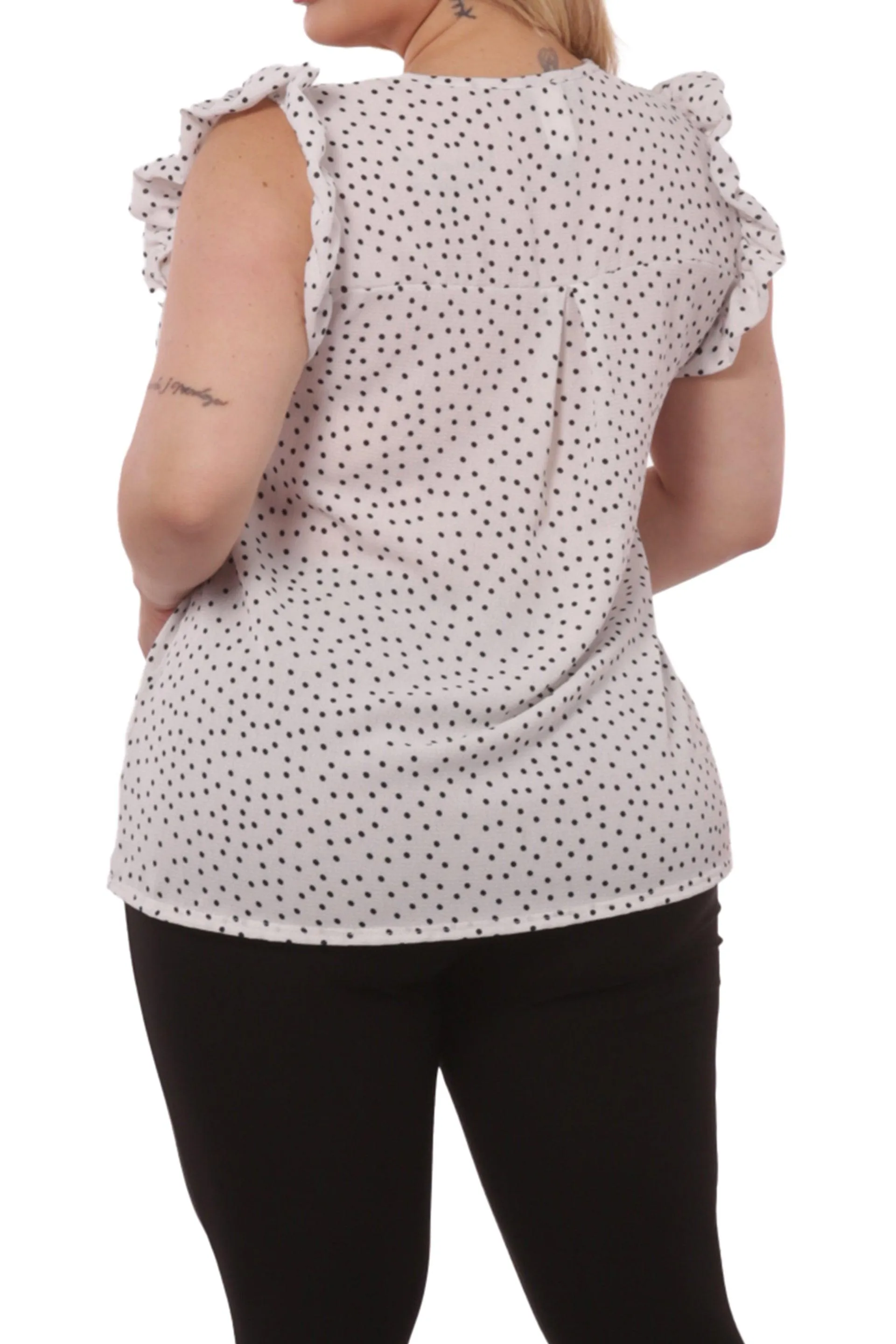 Plus Size Tops With Ruffle Armhole Detail - White