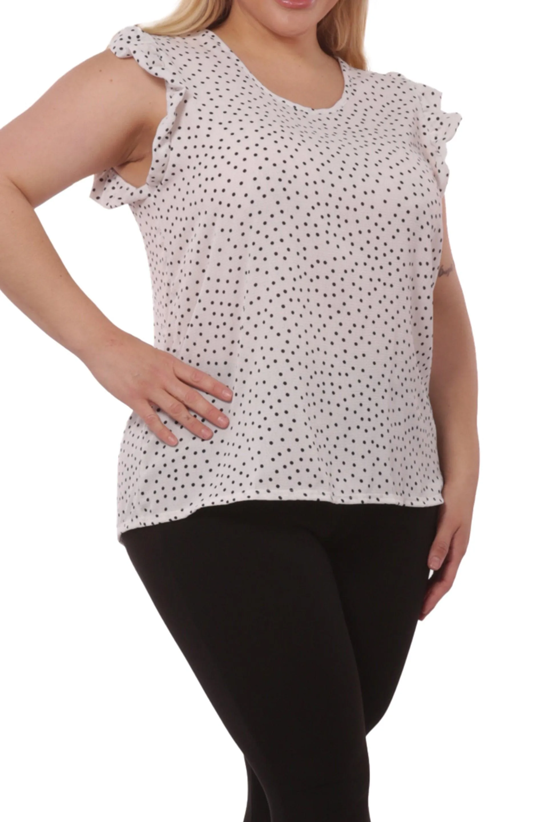 Plus Size Tops With Ruffle Armhole Detail - White