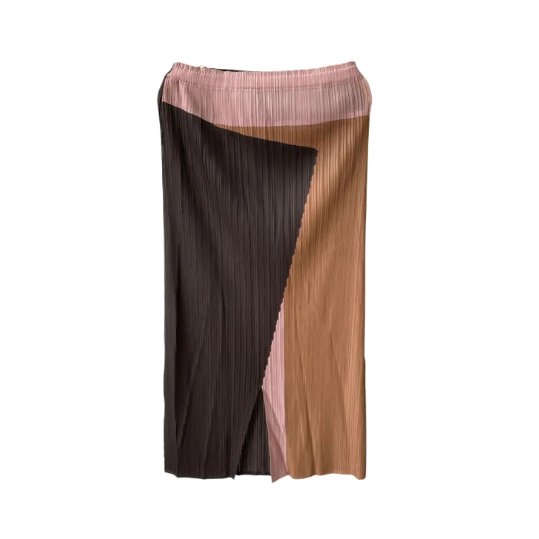 Pre Order:  Casual Pleated Folded Front Patchwork Skirt