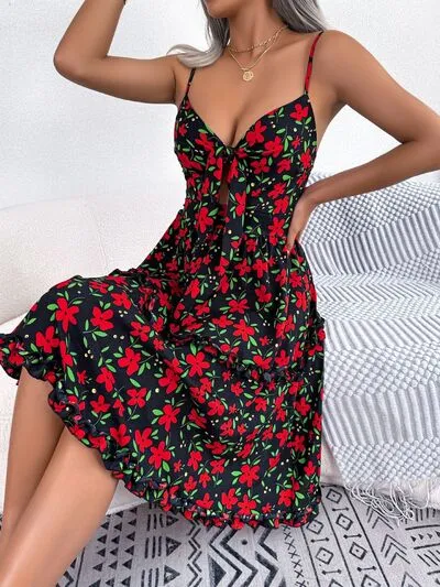 Printed Plunge Cap Sleeve Cami Dress