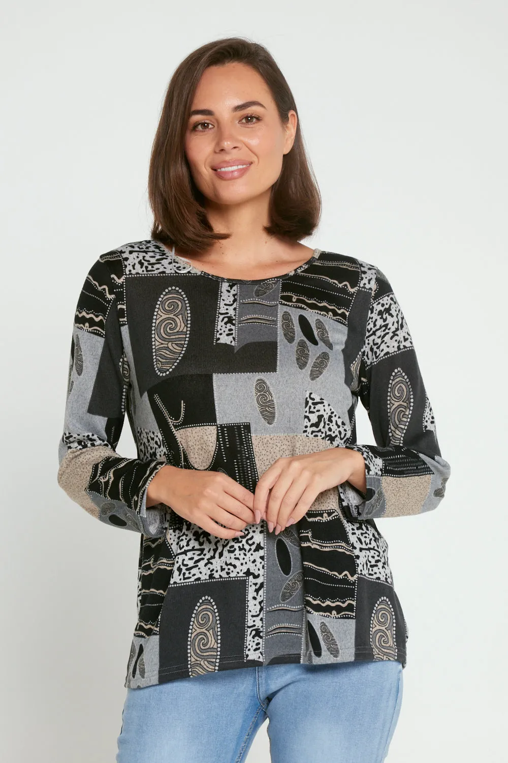 Rory Knit Top - Granite Print