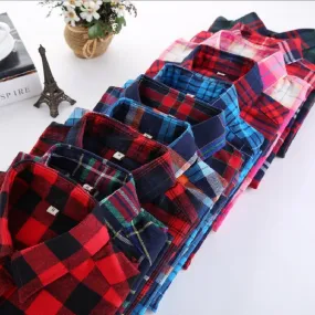 S-5XL Large Size Spring Autumn Blouse Casual Big Size Shirt Cotton Top Lapel Plaid Shirt Outwear Plus Size Women Clothing Blusas