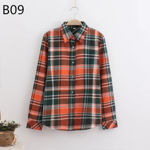 S-5XL Large Size Spring Autumn Blouse Casual Big Size Shirt Cotton Top Lapel Plaid Shirt Outwear Plus Size Women Clothing Blusas