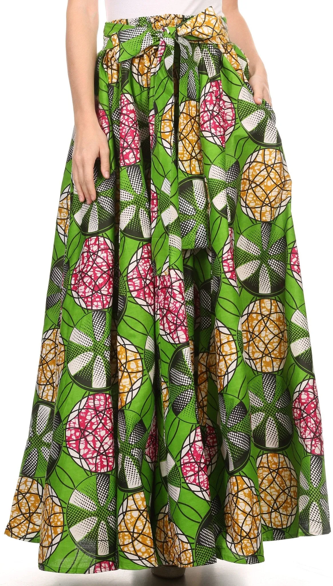 Sakkas Kelela Unique Designs Wax Print Adjustable Waist Long Tall Skirt