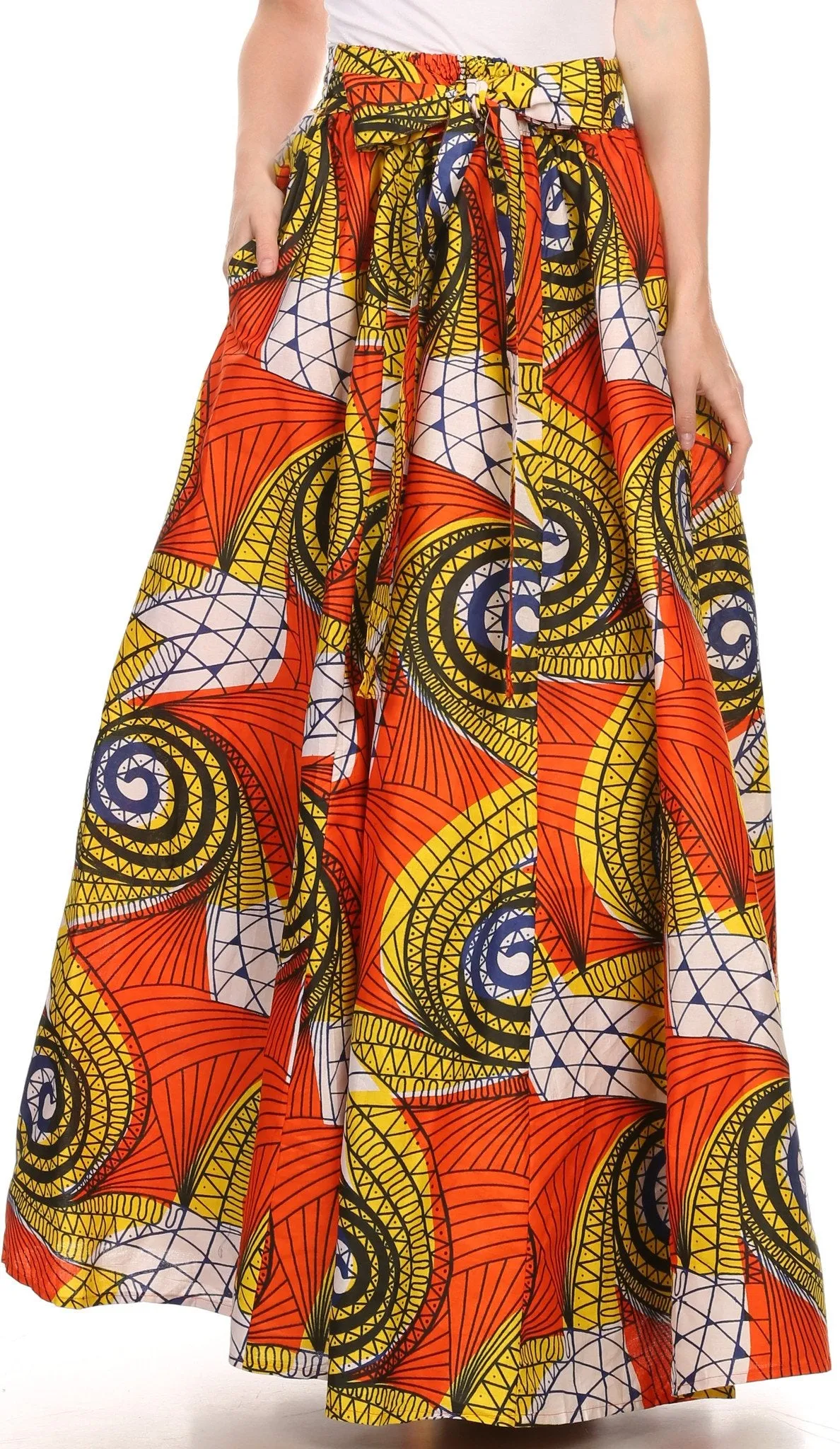 Sakkas Kelela Unique Designs Wax Print Adjustable Waist Long Tall Skirt