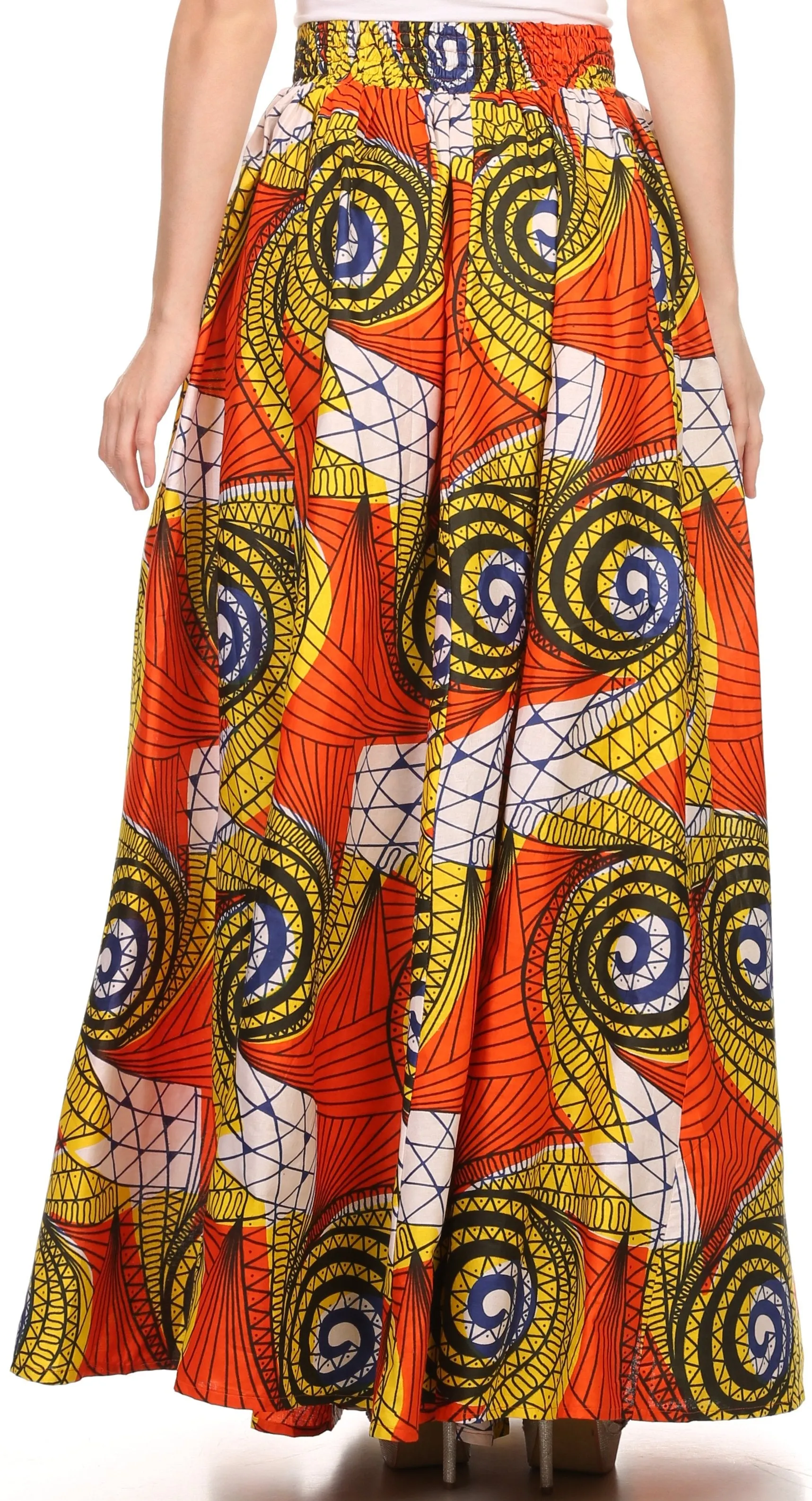 Sakkas Kelela Unique Designs Wax Print Adjustable Waist Long Tall Skirt