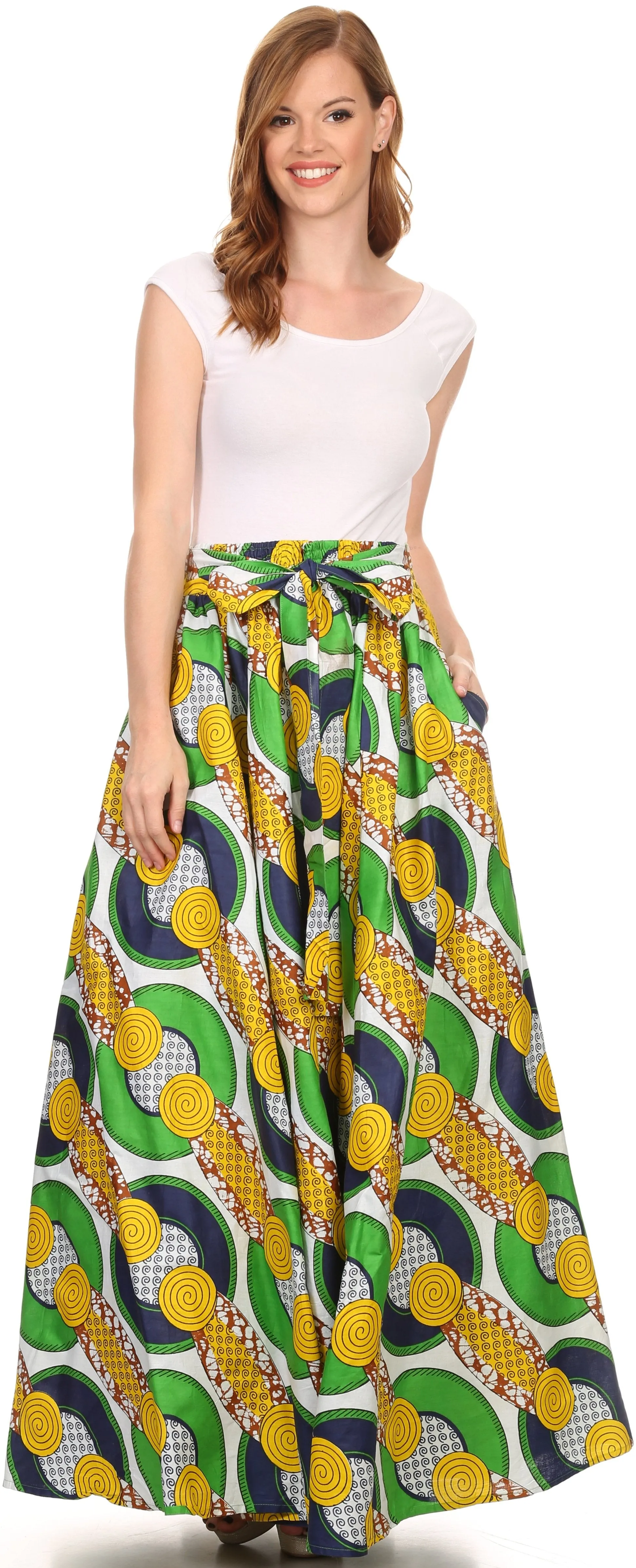 Sakkas Kelela Unique Designs Wax Print Adjustable Waist Long Tall Skirt