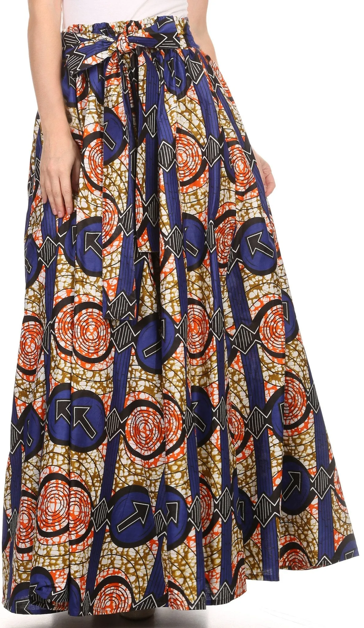 Sakkas Kelela Unique Designs Wax Print Adjustable Waist Long Tall Skirt