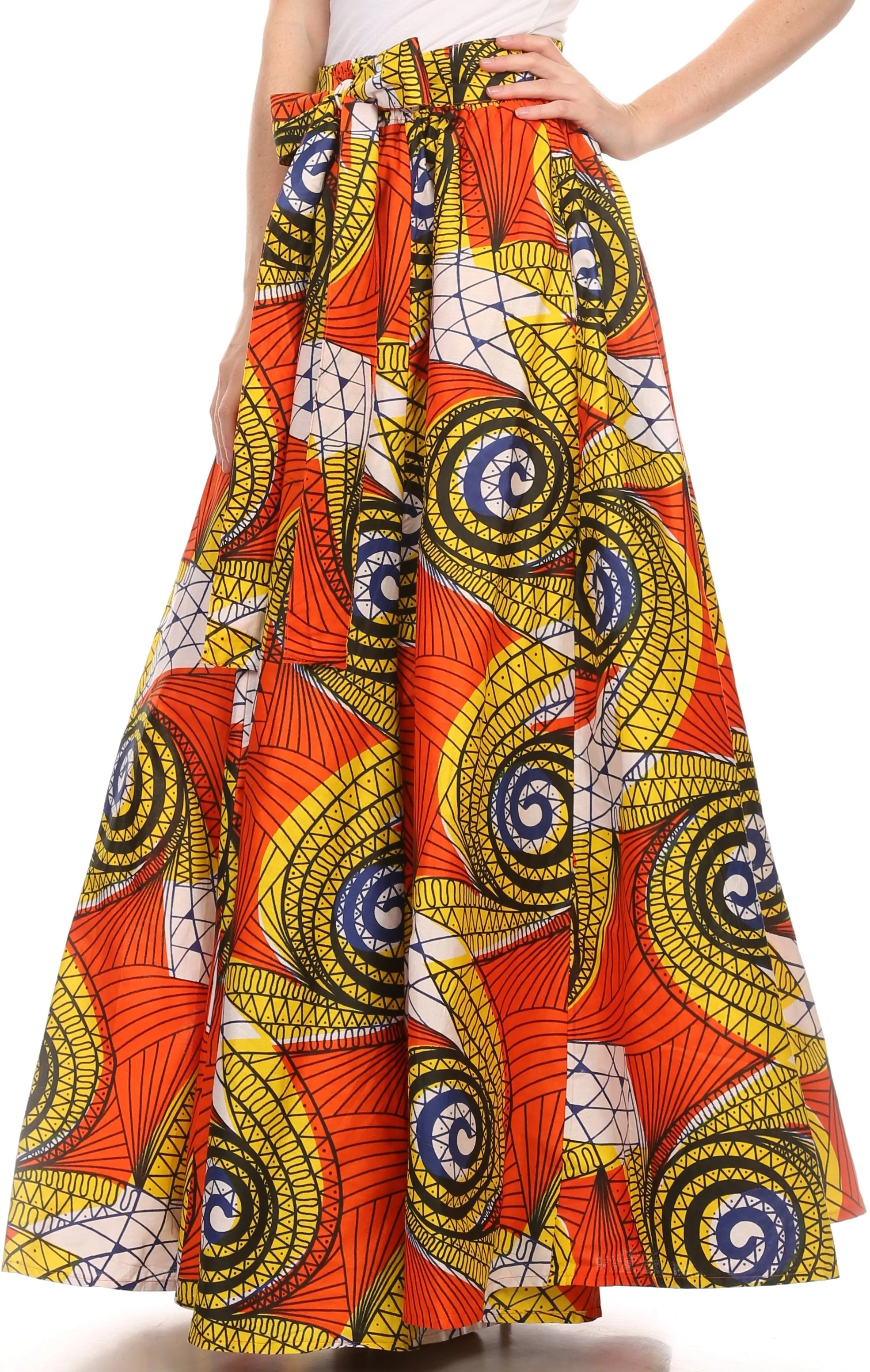 Sakkas Kelela Unique Designs Wax Print Adjustable Waist Long Tall Skirt