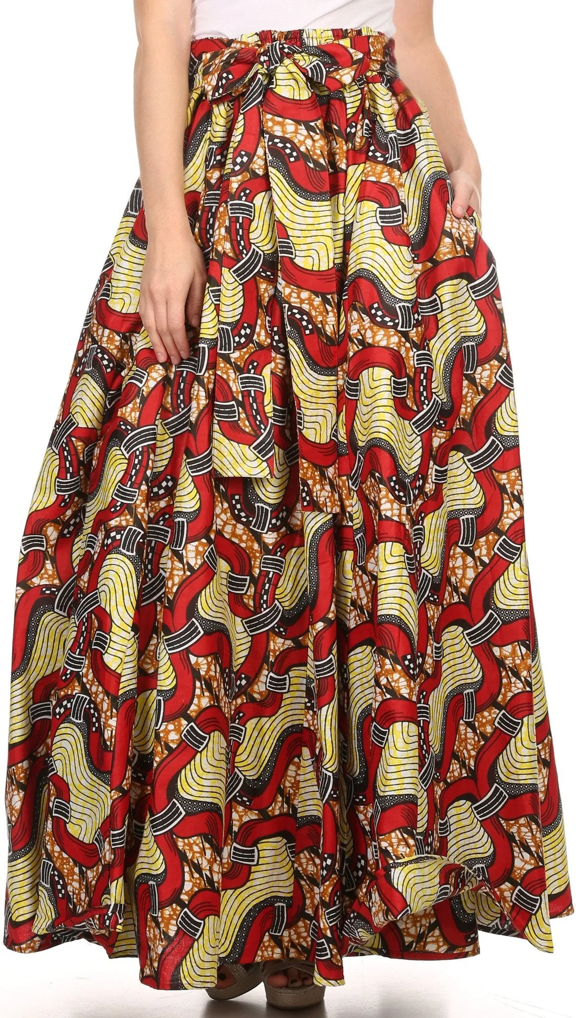 Sakkas Kelela Unique Designs Wax Print Adjustable Waist Long Tall Skirt