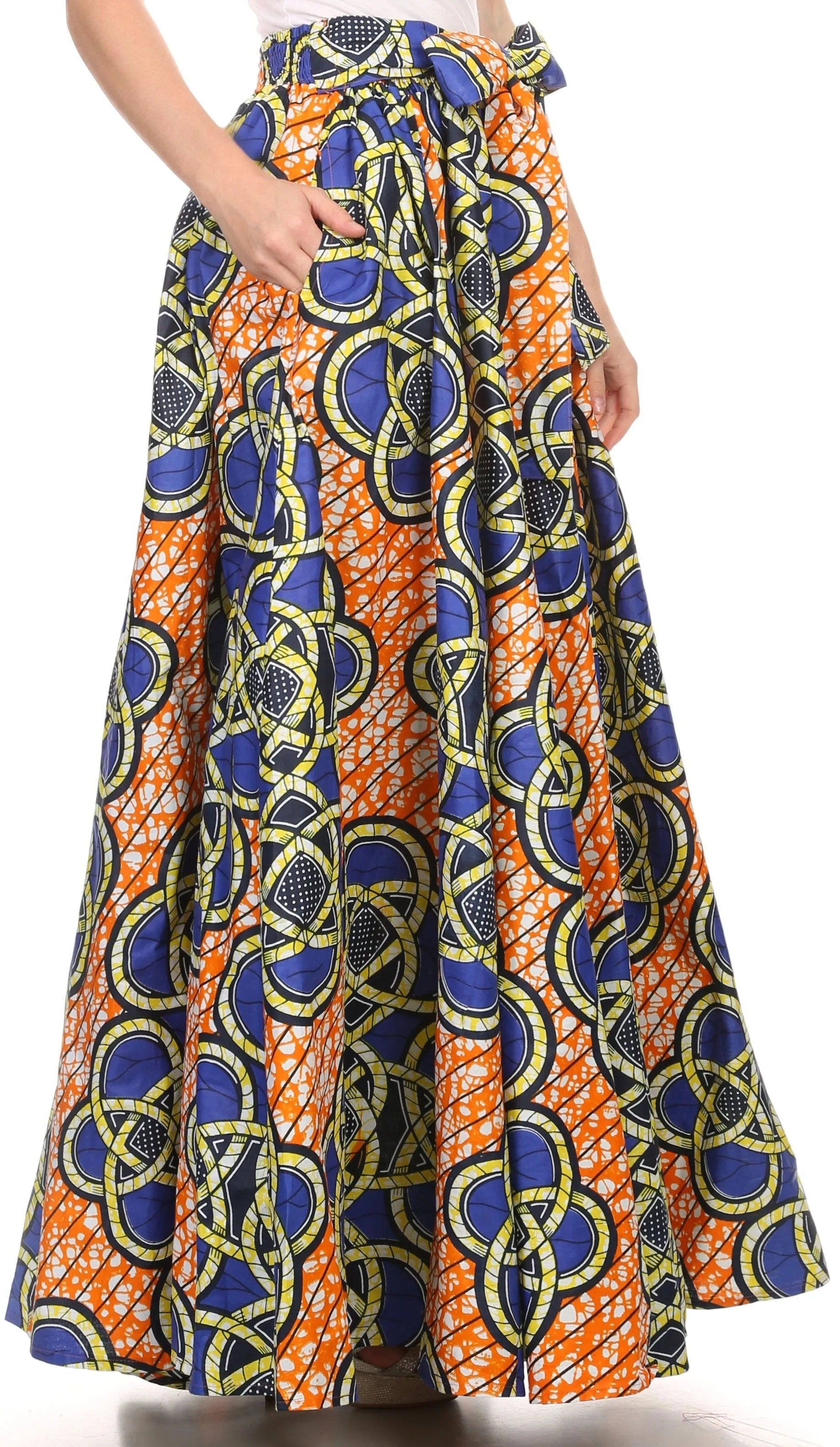 Sakkas Kelela Unique Designs Wax Print Adjustable Waist Long Tall Skirt